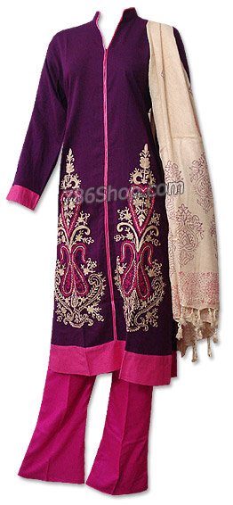 Dark Magenta/Pink Marina Suit | Pakistani Dresses in USA- Image 1