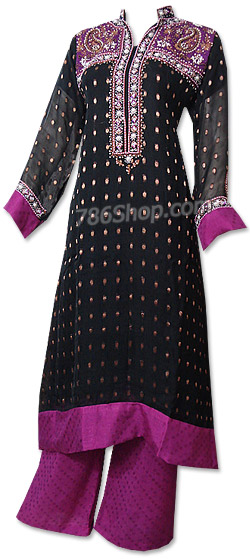  Black/Magenta Chiffon Jamawar Suit  | Pakistani Dresses in USA- Image 1