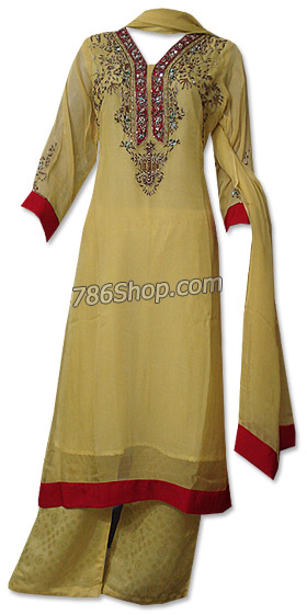  Yellow Chiffon Suit  | Pakistani Dresses in USA- Image 1