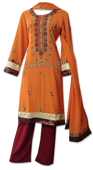  Orange/Maroon Georgette Suit   | Pakistani Dresses in USA- Image 1