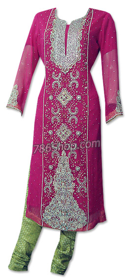Hot Pink Crinkle Chiffon Suit | Pakistani Dresses in USA