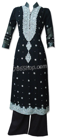 Black Crinkle Chiffon Suit | Pakistani Dresses in USA-Image 1
