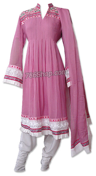  Pink Chiffon Suit | Pakistani Dresses in USA- Image 1