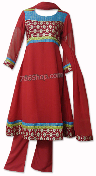  Deep Red Georgette Suit  | Pakistani Dresses in USA- Image 1