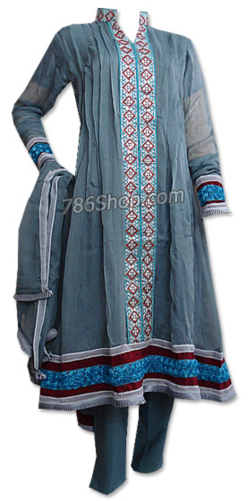  Grey Chiffon Suit  | Pakistani Dresses in USA- Image 1