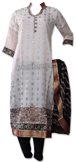  Off-white/Black Chiffon Jamawar Suit  | Pakistani Dresses in USA- Image 1