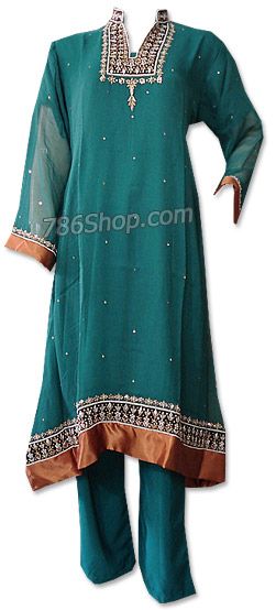  Teal Chiffon Suit  | Pakistani Dresses in USA- Image 1
