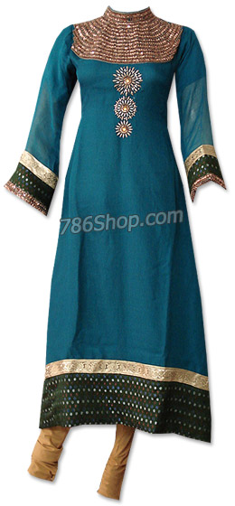  Teal Chiffon Suit  | Pakistani Dresses in USA- Image 1