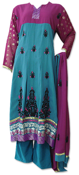  Turquoise Georgette Suit    | Pakistani Dresses in USA- Image 1
