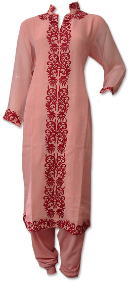  Peach Chiffon Suit | Pakistani Dresses in USA- Image 1