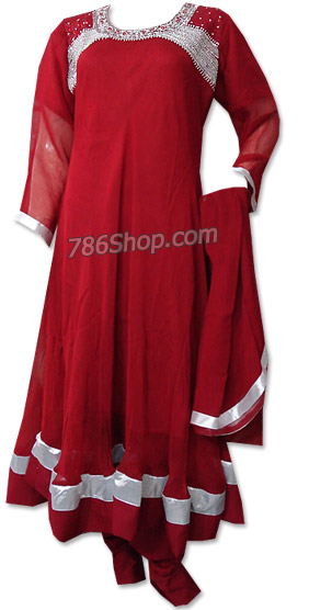  Red Chiffon Suit   | Pakistani Dresses in USA- Image 1