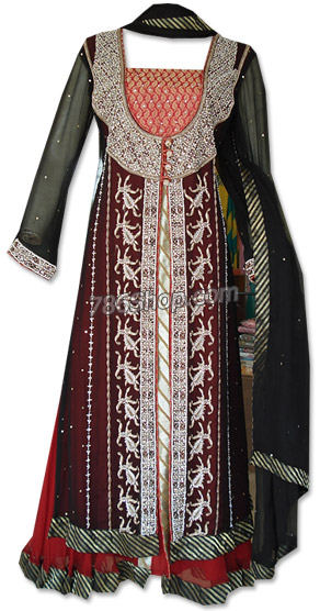  Brown/Black Crinkle Chiffon Suit | Pakistani Dresses in USA- Image 1