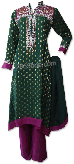  Dark Green/Magenta Chiffon Jamawar Suit  | Pakistani Dresses in USA- Image 1