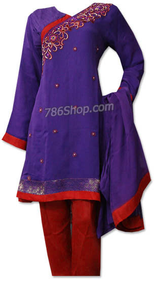  Dark Purple/Red Chiffon Suit | Pakistani Dresses in USA- Image 1