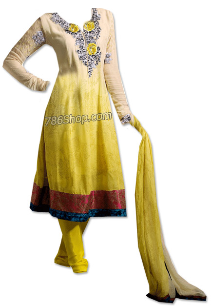  Yellow Chiffon Suit   | Pakistani Dresses in USA- Image 1