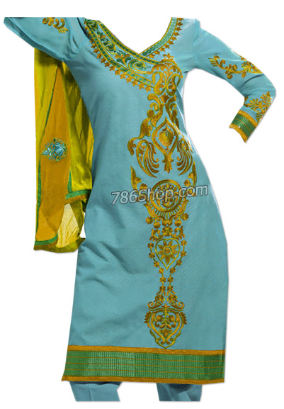  Turquoise Georgette Suit  | Pakistani Dresses in USA- Image 1