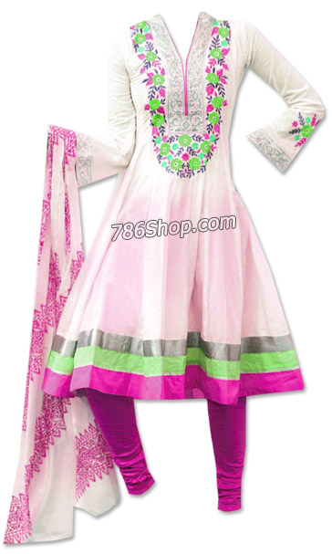  Off-White/Hot Pink Georgette Suit  | Pakistani Dresses in USA- Image 1