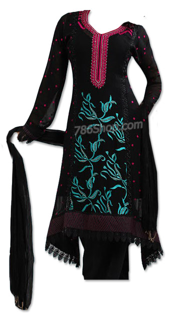  Black Chiffon Suit  | Pakistani Dresses in USA- Image 1