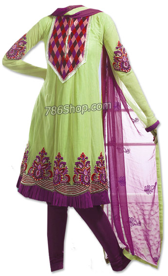  Lemon Green/Purple Chiffon Suit  | Pakistani Dresses in USA- Image 1