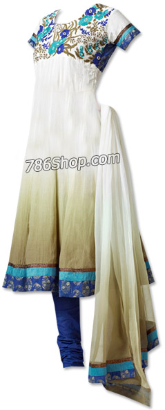  Off-White/Turquoise Chiffon Suit | Pakistani Dresses in USA- Image 1