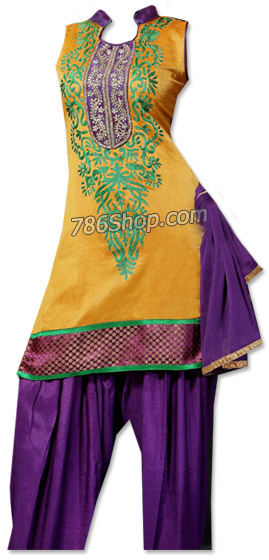 Yellow/Purple Georgette Suit   | Pakistani Dresses in USA- Image 1