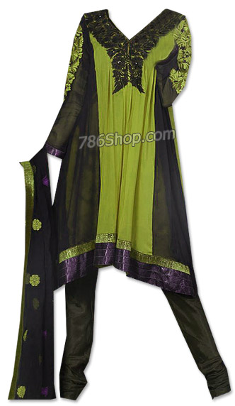  Black/Green Chiffon Suit   | Pakistani Dresses in USA- Image 1