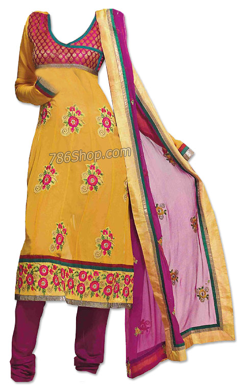  Yellow/Magenta Georgette Suit | Pakistani Dresses in USA- Image 1