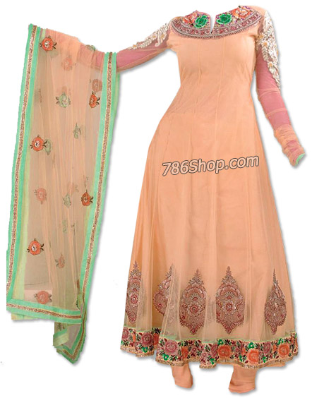  Peach Chiffon Suit    | Pakistani Dresses in USA- Image 1
