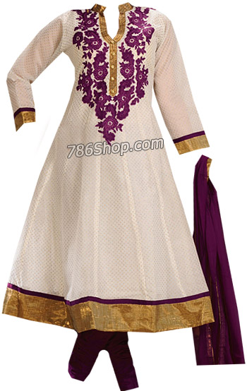  Off-White/Purple Georgette Suit  | Pakistani Dresses in USA- Image 1