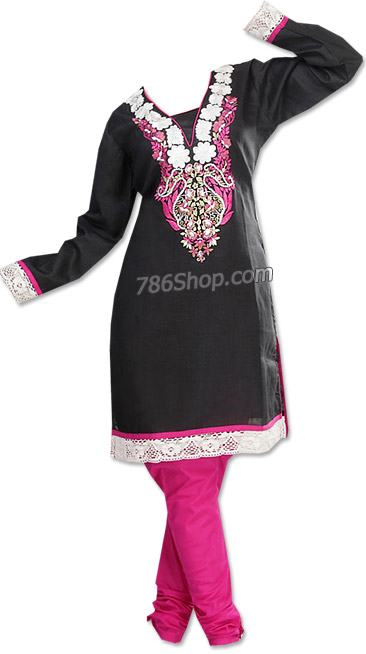 Black/Hot Pink Chiffon Suit  | Pakistani Dresses in USA