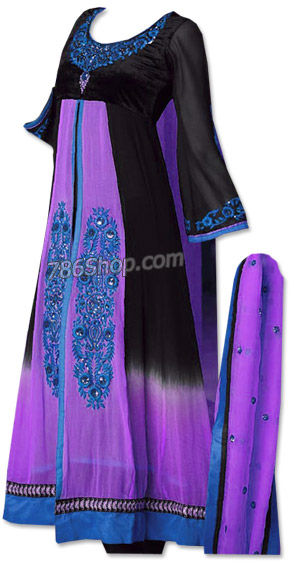  Black/Purple Georgette Suit | Pakistani Dresses in USA- Image 1