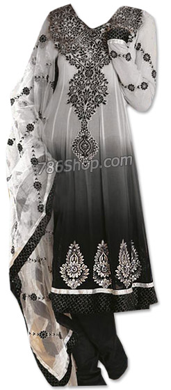  Off-White/Dark Grey Georgette Suit  | Pakistani Dresses in USA- Image 1