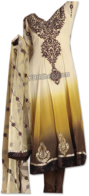  Cream/Brown Georgette Suit | Pakistani Dresses in USA- Image 1