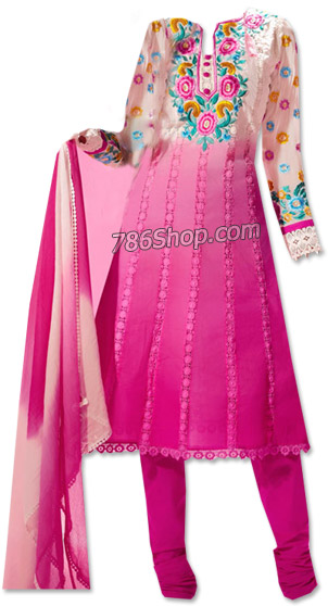  Off-White/Hot Pink Georgette Suit   | Pakistani Dresses in USA- Image 1