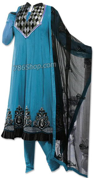  Turquoise Chiffon Suit | Pakistani Dresses in USA- Image 1