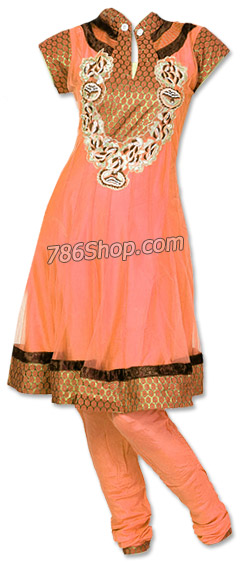  Peach Chiffon Suit  | Pakistani Dresses in USA- Image 1