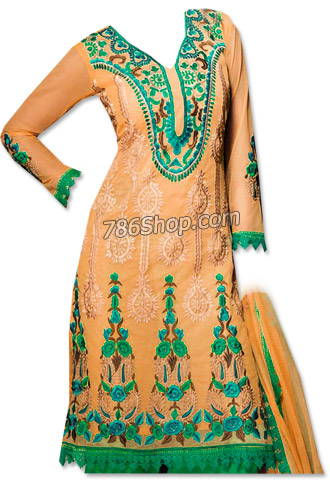  Peach/Green Georgette Suit  | Pakistani Dresses in USA- Image 1