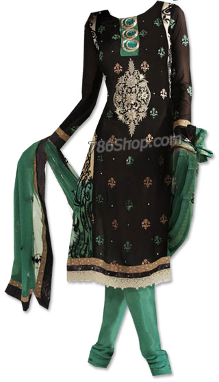  Black/Sea Green Chiffon Suit | Pakistani Dresses in USA- Image 1