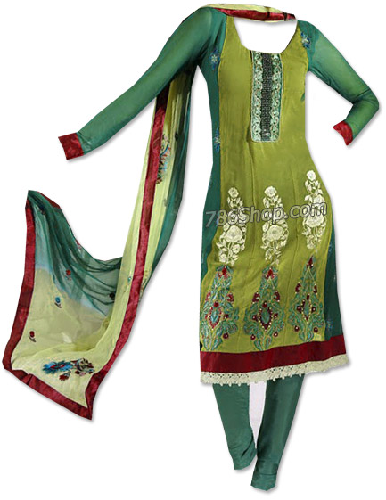  Green Georgette Suit   | Pakistani Dresses in USA- Image 1