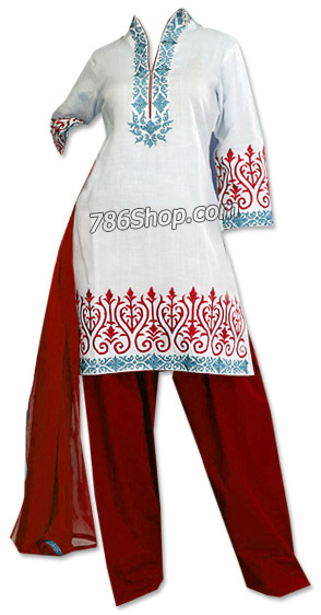  White/Red Georgette Suit | Pakistani Dresses in USA- Image 1