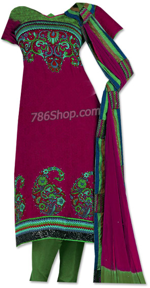 Magenta/Green Georgette Suit  | Pakistani Dresses in USA- Image 1
