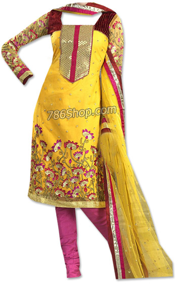  Yellow/Magenta Georgette Suit | Pakistani Dresses in USA- Image 1
