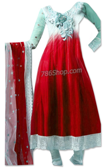 White/Red Chiffon Suit | Pakistani Dresses in USA- Image 1