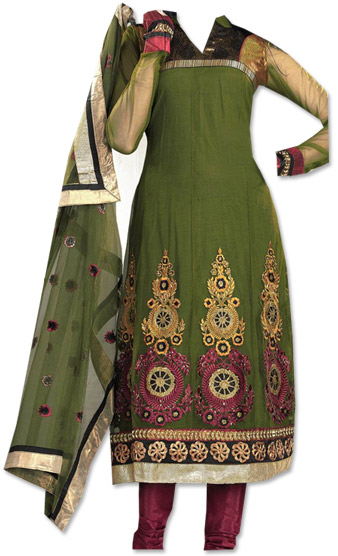  Mehndi Green Georgette Suit | Pakistani Dresses in USA- Image 1