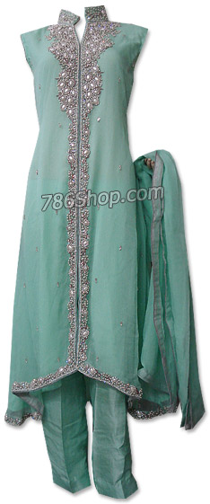  Sea Green Crinkle Chiffon Suit  | Pakistani Dresses in USA- Image 1