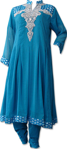  Turquoise Chiffon Suit | Pakistani Dresses in USA- Image 1