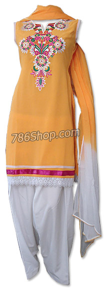  Mustard/White Georgette Suit | Pakistani Dresses in USA- Image 1