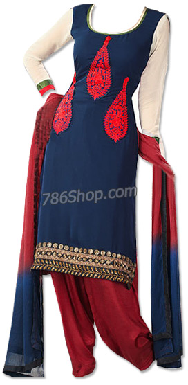  Maroon/Navy Blue Georgette  | Pakistani Dresses in USA- Image 1