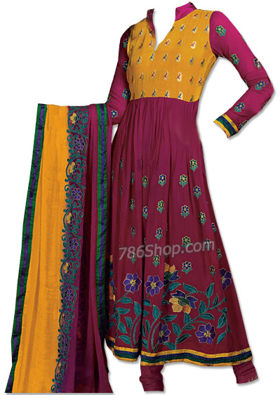  Mustered/Magenda Georgette Suit   | Pakistani Dresses in USA- Image 1