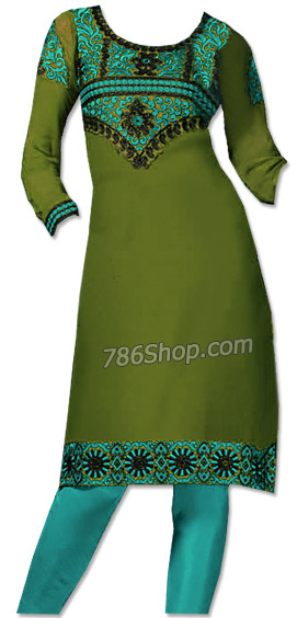  Green Georgette Suit  | Pakistani Dresses in USA- Image 1